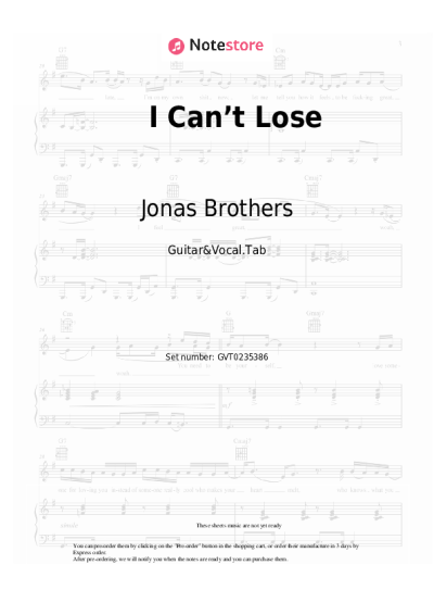 Sheet music, chords Jonas Brothers - I Can’t Lose