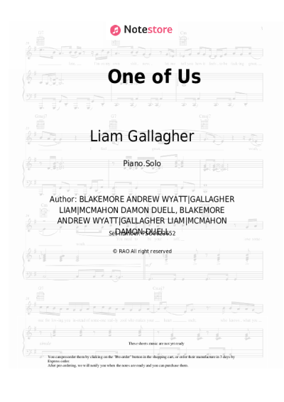 Sheet music, chords Liam Gallagher - One of Us