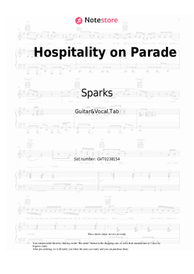 Sheet music, chords Sparks - Hospitality on Parade