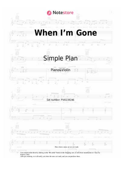 Sheet music, chords Simple Plan - When I’m Gone