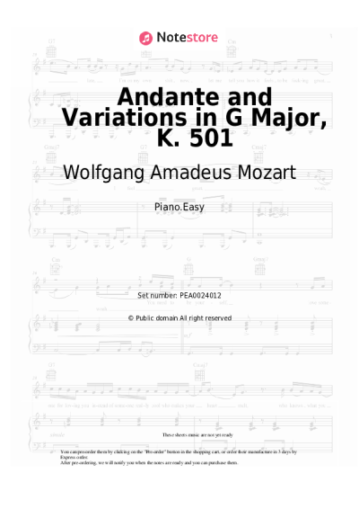 undefined Wolfgang Amadeus Mozart - Andante and Variations in G Major, K. 501