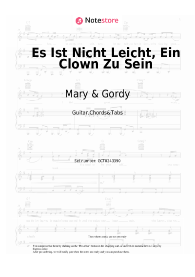 Sheet music, chords Mary & Gordy - Es Ist Nicht Leicht, Ein Clown Zu Sein