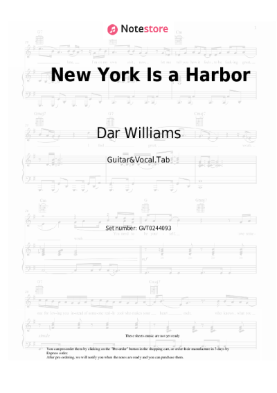 Sheet music, chords Dar Williams - New York Is a Harbor