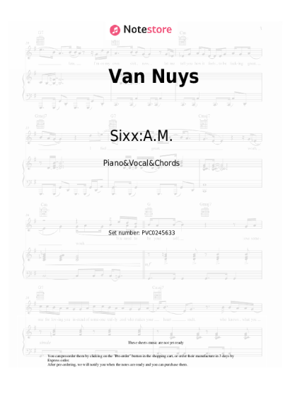 Sheet music, chords Sixx:A.M. - Van Nuys