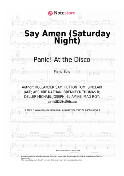 Sheet music, chords Panic! At the Disco - Say Amen (Saturday Night)