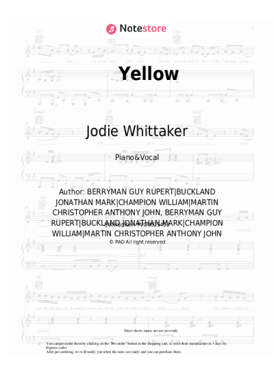 Sheet music, chords Jodie Whittaker - Yellow