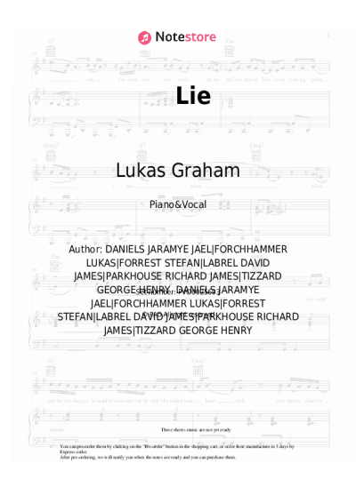 Sheet music, chords Lukas Graham - Lie