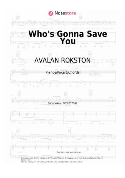 Sheet music, chords AVALAN ROKSTON - Who's Gonna Save You