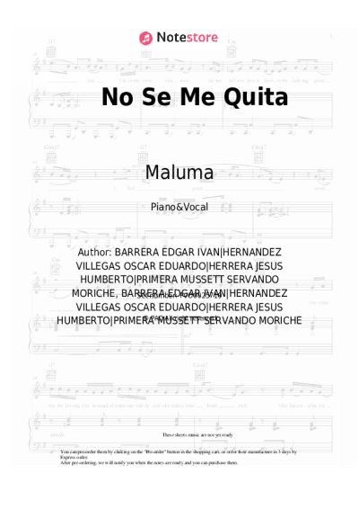 Sheet music, chords Maluma, Ricky Martin - No Se Me Quita