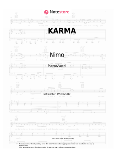 Sheet music, chords Nimo - KARMA