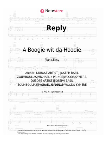 Sheet music, chords A Boogie wit da Hoodie, Lil Uzi Vert - Reply