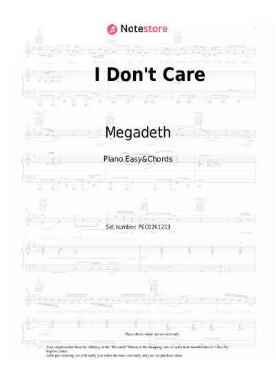 Sheet music, chords Megadeth - I Don't Care