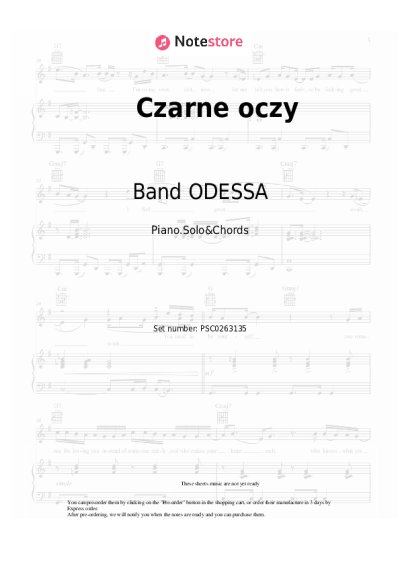 Sheet music, chords Band ODESSA - Czarne oczy