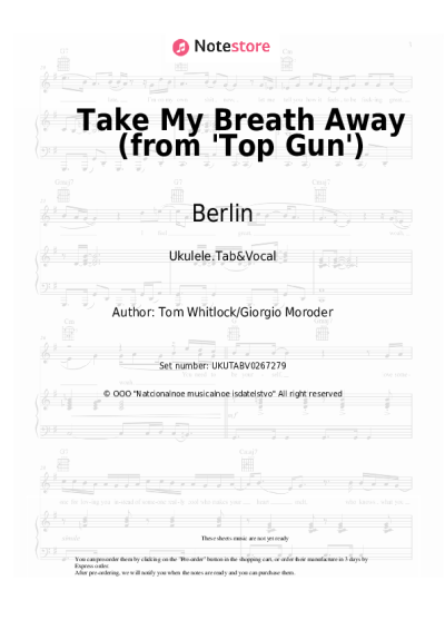 Sheet music, chords Berlin - Take My Breath Away (from 'Top Gun')