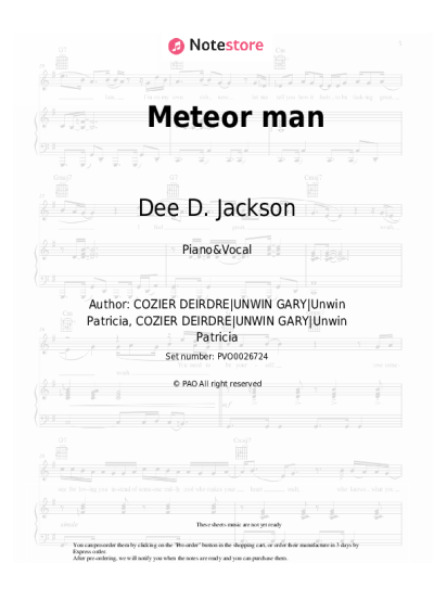 Sheet music, chords Dee D. Jackson - Meteor man