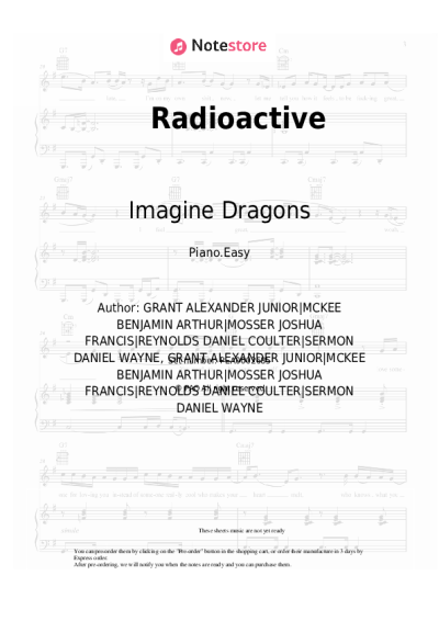 Sheet music, chords Imagine Dragons - Radioactive