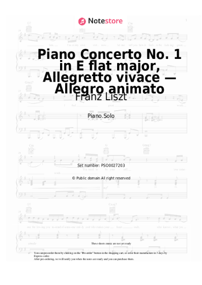 Sheet music, chords Franz Liszt  - Piano Concerto No. 1 in E flat major, Allegretto vivace — Allegro animato