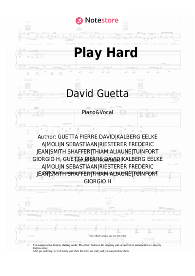 Sheet music, chords David Guetta, Ne-Yo, Akon - Play Hard