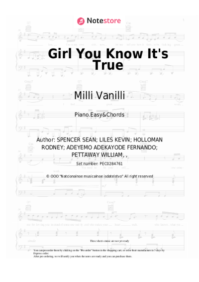 Sheet music, chords Milli Vanilli - Girl You Know It's True