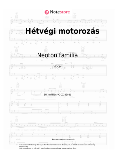 Sheet music, chords Neoton familia - Hétvégi motorozás