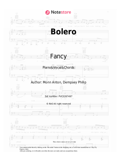 Sheet music, chords Fancy - Bolero