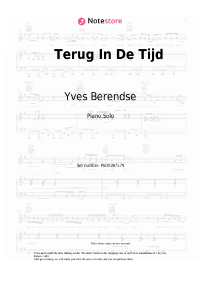 Sheet music, chords Yves Berendse - Terug In De Tijd