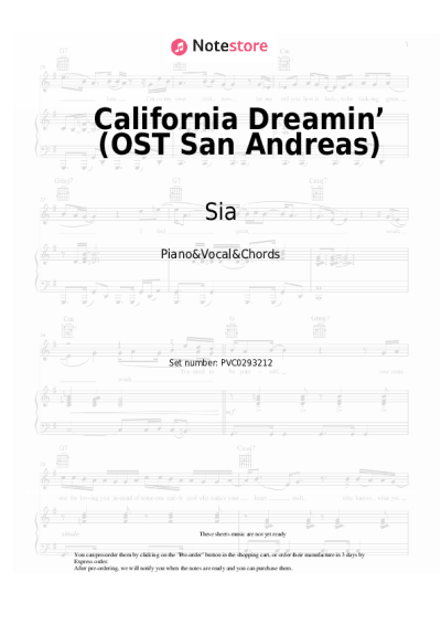 Sheet music, chords Sia - California Dreamin’ (OST San Andreas)