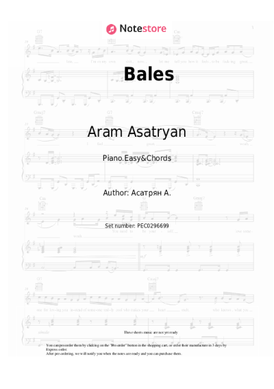 Sheet music, chords Aram Asatryan - Bales