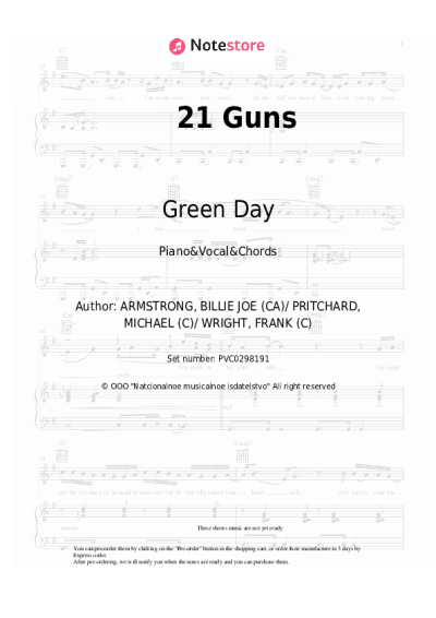 Sheet music, chords Green Day - 21 Guns