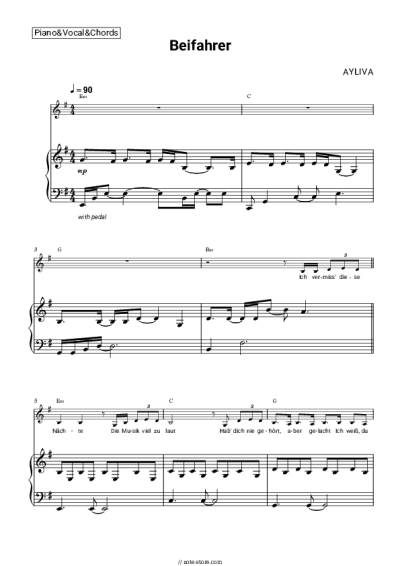 Sheet music, chords AYLIVA - Beifahrer