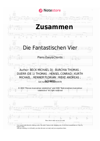 Sheet music, chords Die Fantastischen Vier, Clueso - Zusammen