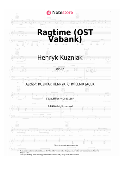 Sheet music, chords Henryk Kuzniak - Ragtime (OST Vabank)