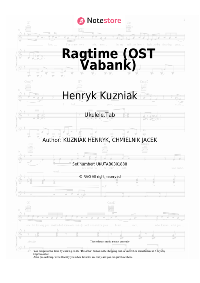 Sheet music, chords Henryk Kuzniak - Ragtime (OST Vabank)