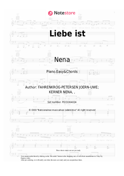 Sheet music, chords Nena - Liebe ist