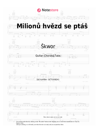 Sheet music, chords Škwor - Milionů hvězd se ptáš
