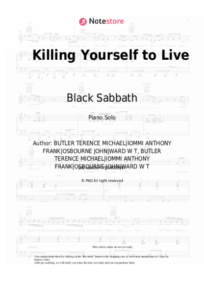 Sheet music, chords Black Sabbath - Killing Yourself to Live