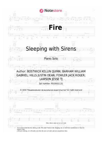 Sheet music, chords Sleeping with Sirens - Fire