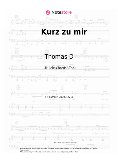 Sheet music, chords Thomas D - Kurz zu mir