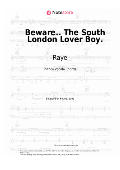 Sheet music, chords Raye - Beware.. The South London Lover Boy.