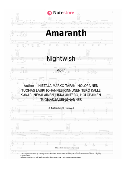 Sheet music, chords Nightwish - Amaranth
