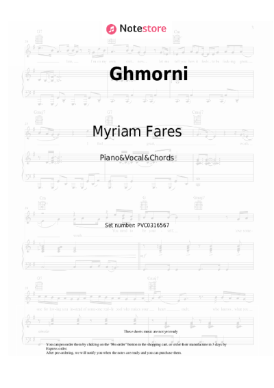 Sheet music, chords Myriam Fares - Ghmorni