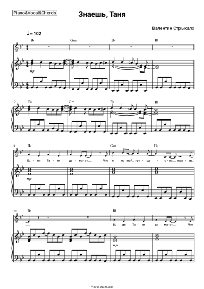 Sheet music, chords Valentin Strykalo - Знаешь, Таня