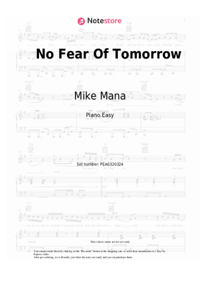 Sheet music, chords Mike Mana - No Fear Of Tomorrow