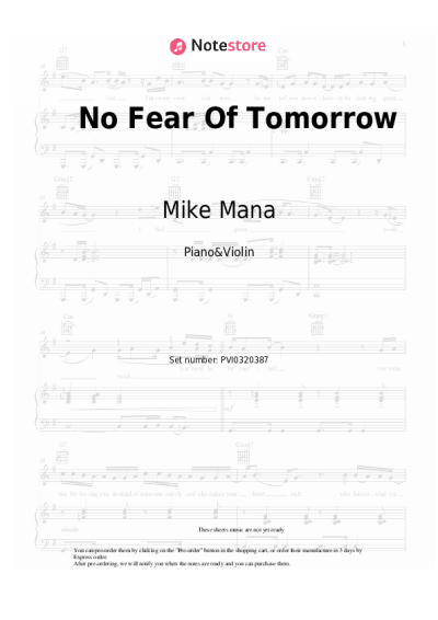 Sheet music, chords Mike Mana - No Fear Of Tomorrow