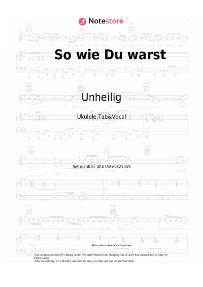 Sheet music, chords Unheilig - So wie Du warst
