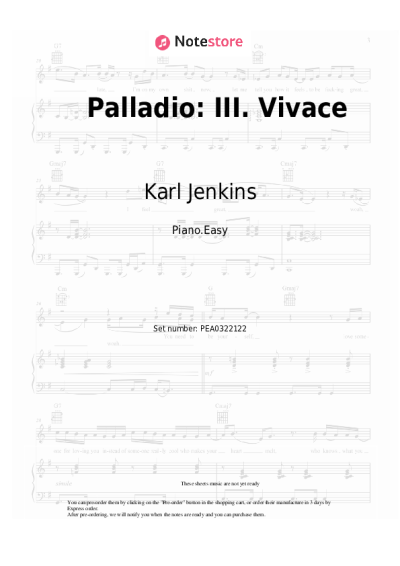 Sheet music, chords Karl Jenkins - Palladio: III. Vivace