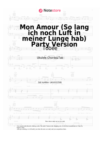 Sheet music, chords Tobee - Mon Amour (So lang ich noch Luft in meiner Lunge hab) Party Version