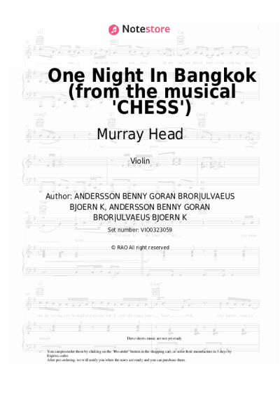 Sheet music, chords Murray Head - One Night In Bangkok (from the musical 'CHESS')