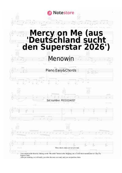 Sheet music, chords Menowin - Mercy on Me (aus 'Deutschland sucht den Superstar 2026') 