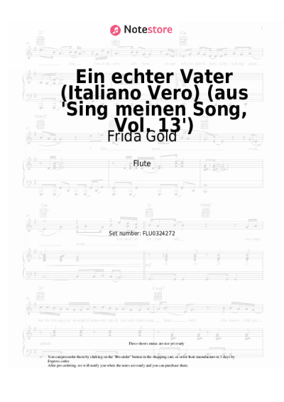 Sheet music, chords Frida Gold - Ein echter Vater (Italiano Vero) (aus 'Sing meinen Song, Vol. 13') 